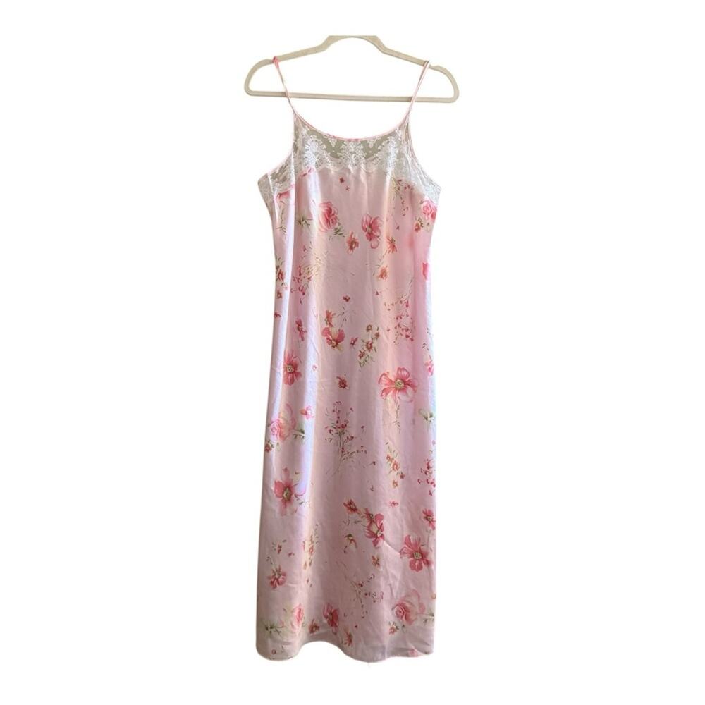 Oscar De La Renta Floral Satin Chemise Slip Size L